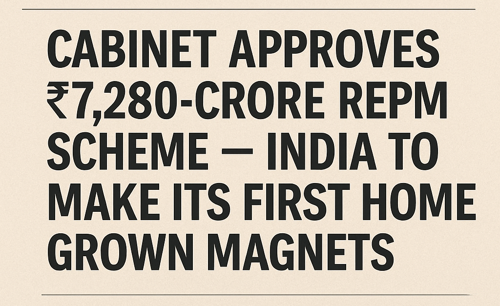 CABINET APPROVES ₹7,280-CRORE REPM SCHEME — INDIA TO MAKE ITS FIRST HOME-GROWN MAGNETS
