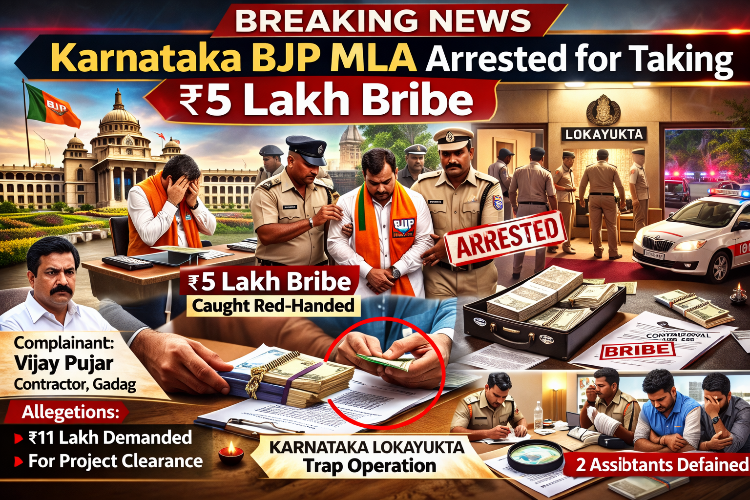 Karnataka BJP MLA Arrested After Allegedly Being Caught Accepting ₹5 Lakh Bribe