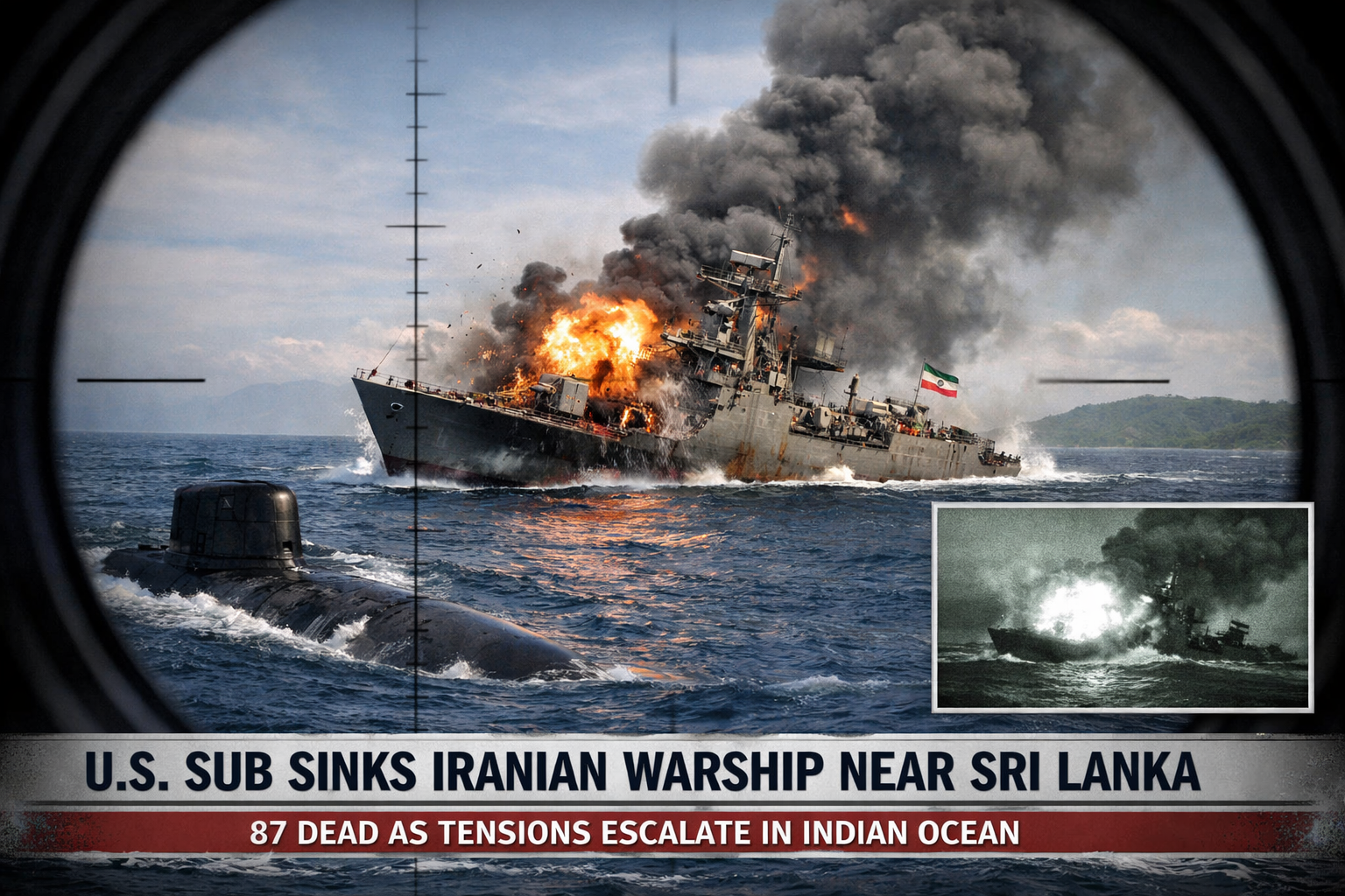 U.S. Submarine Sinks Iranian Warship Near Sri Lanka, 87 Dead; Conflict Expands Into Indian Ocean