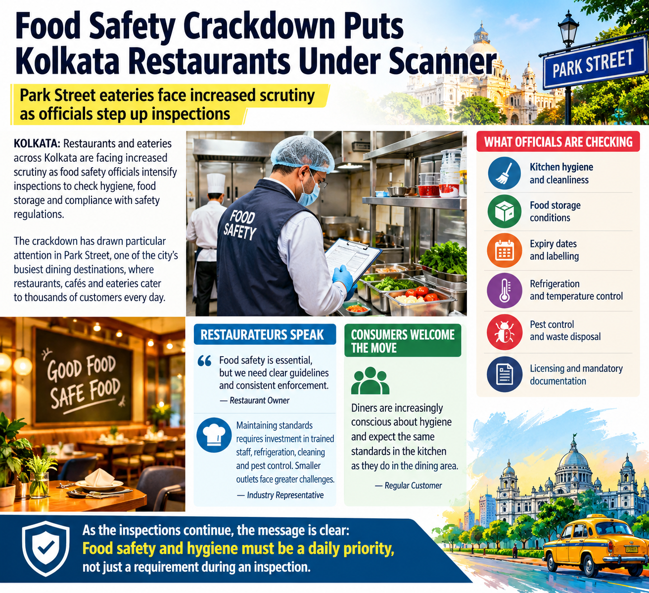 Food Safety Crackdown Puts Kolkata Restaurants Under Scanner, Park Street eateries face increased scrutiny as officials step up inspections